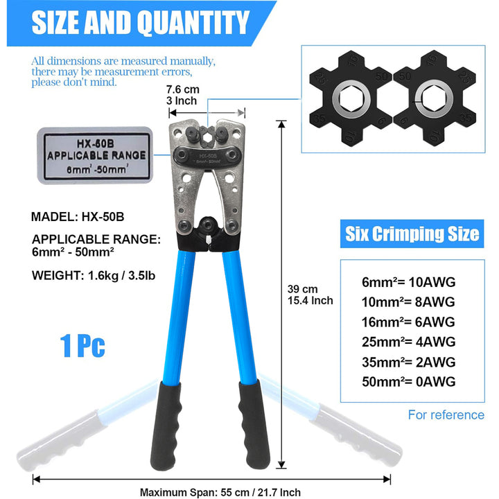 HX-50B Steel Fork Ring Terminal Crimper Plier Heavy Duty Wire Cable Lug Crimping Tool for Copper Ring Terminals