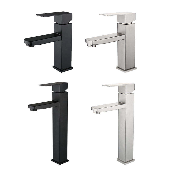 Modern Black Square Deck Mounted Basin Faucet with Ceramic Valve Core Hot & Cold Mixer Bathroom Tap Single Handle