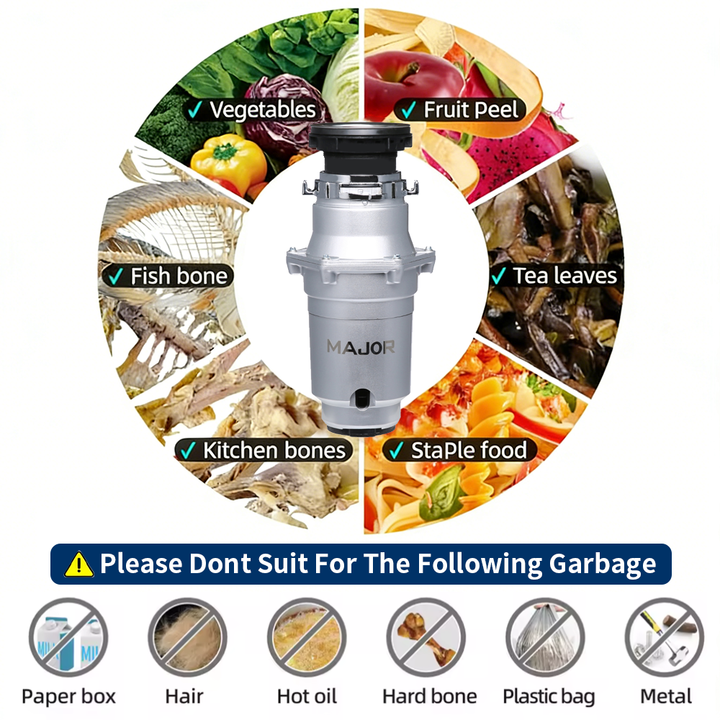 DYNA D300 Factory Kitchen Garbage Disposal Unit Stainless Steel Food Waste Disposer Garbage Disposal Sink Grinder Electric