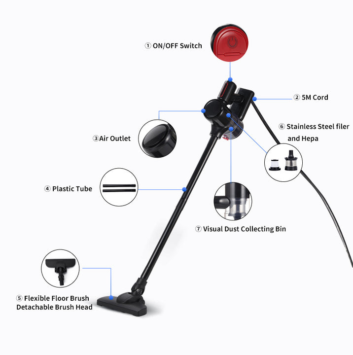 500W/15Kpa Household AC Corded Vacuum Cleaner Bagless Vacuum Cleaner for Carpet and Floor