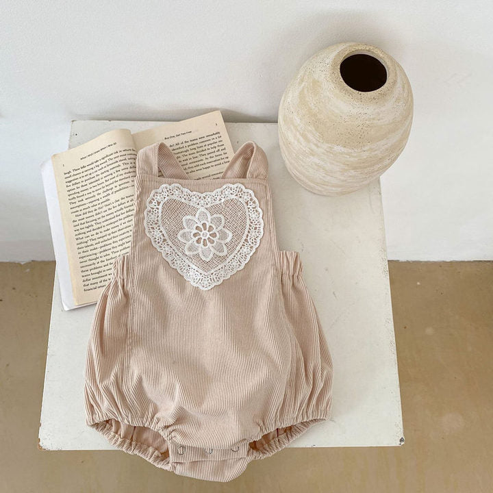 Spring Autumn Newborn Infant Toddler Clothing Turn-Down Collar Top Ribbed Cotton Romper Baby Girls Clothes Set