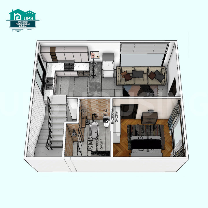 Ups Unique Design Water Resistant Ready Made Prefab Fiber Cement House Prefabricated Concrete Family Home