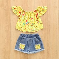 2PCS Set Toddler Kids Baby Girls Outfits Clothes T-Shirt Vest Tops+Shorts Pants