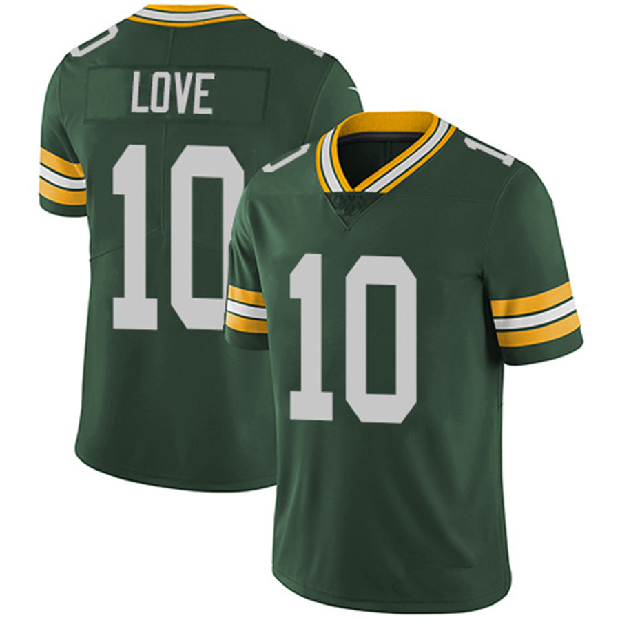 2023 Green Bay Jerseys JD Love #10 Stitched USA American Football Shirts Sport Top VP Limited Jerseys Dropshipping - Green White