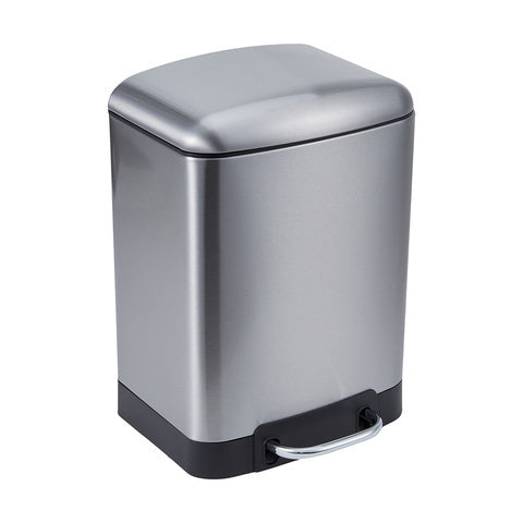 Modern 6L Brushed Stainless Steel Waste Bin Rectangle Silver Soft-Close Trash Can With Foot Pedal