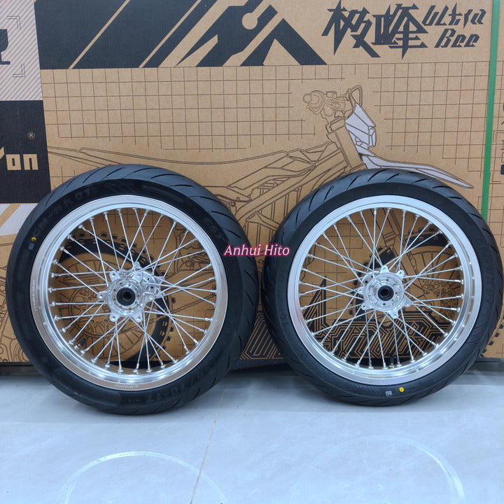 ultra bee supermoto wheels tire set tyres Parts Silver wheel rims 100/80-17 130/70-17 street supemotos wheel Chrome-plated