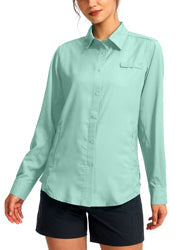 Custom Women Blank Spf 50 Uv Protection Royal Blue Fishing Shirts Australia Button Down Up Long Sleeve Polyester Fishing Shirts