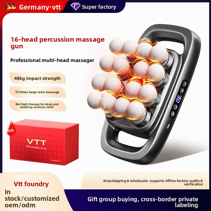 16-Head Cordless Massage Gun with Heat for Whole-Body Muscle Relaxation 1200-2000mAh Battery