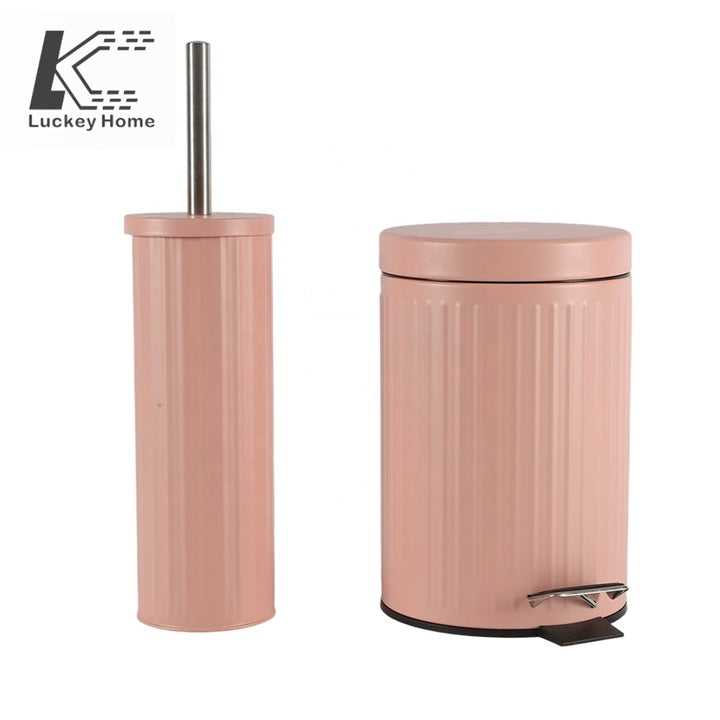 Customizable Pink 3L Foot Pedal Bin - Includes Toilet Brush, Metal Lid for Multi-Room Use