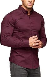 High Quality Mens Muscle Dress Shirts Slim Fit Stretch Long Sleeve Casual Shirts