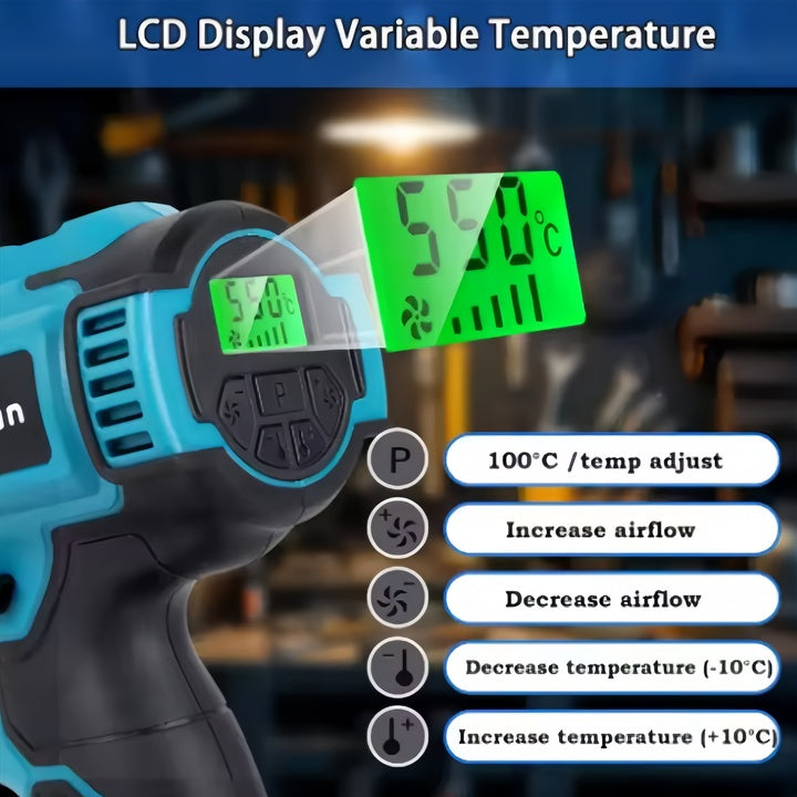 Digital Display Cordless Heat Gun 18V-20V Battery Adjustable Temperature 550°C Battery Heat Shrink Gun