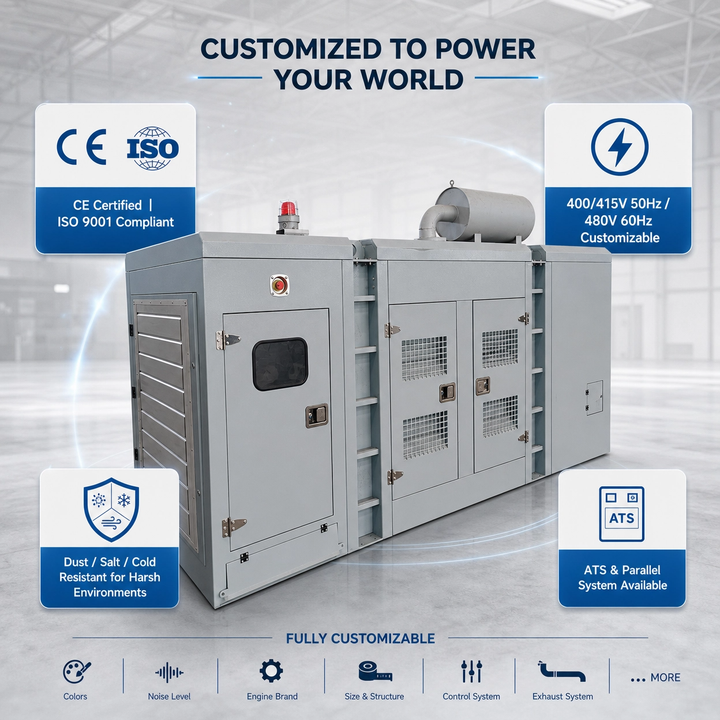 Nengron 100kW Natural Gas Syngas DC Generator 6CTA Leroy-Somer 240V 220V 24V DC Electric Start IP67 50/60Hz Airport Hospital CE