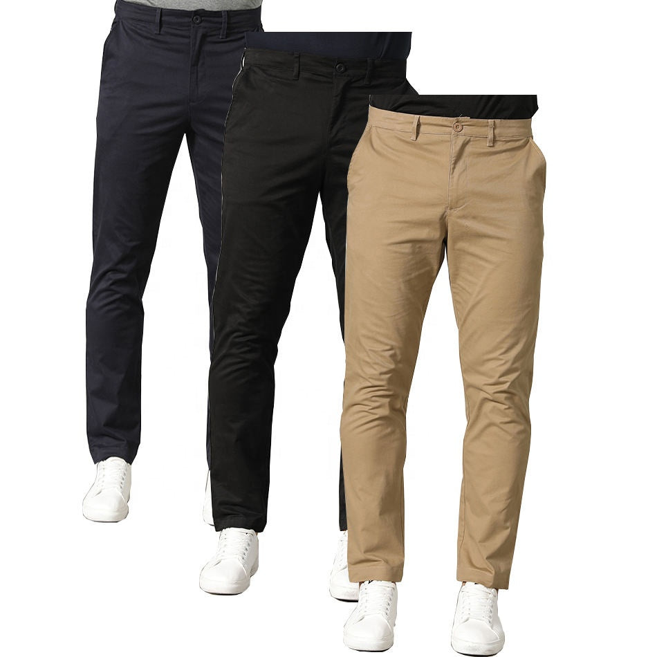 Custom Small MOQ Summer Classic Office Button Zipper Men's Chino Long Pants Trousers Chinos Casual Men Pants