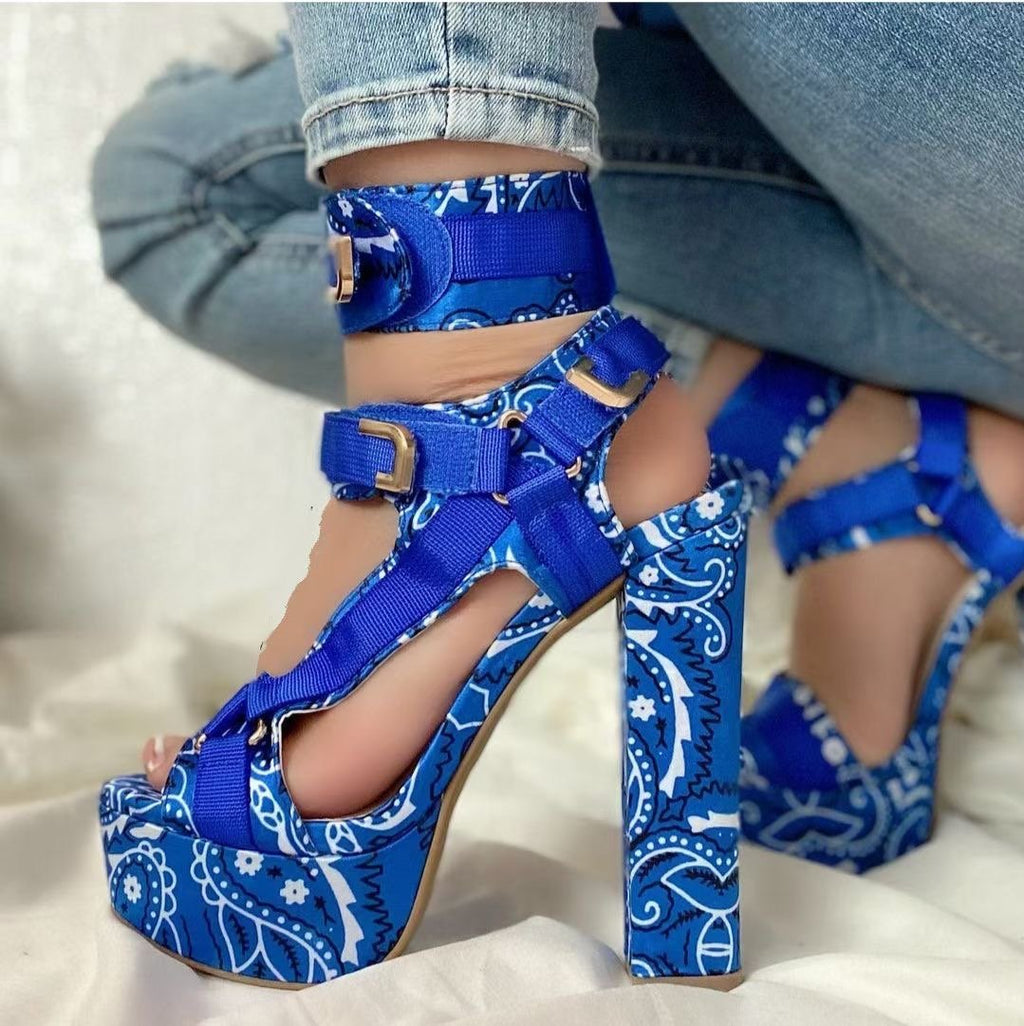 ins hot sale thick sole wedge design high heel sandals wholesale ladies shoes women heels
