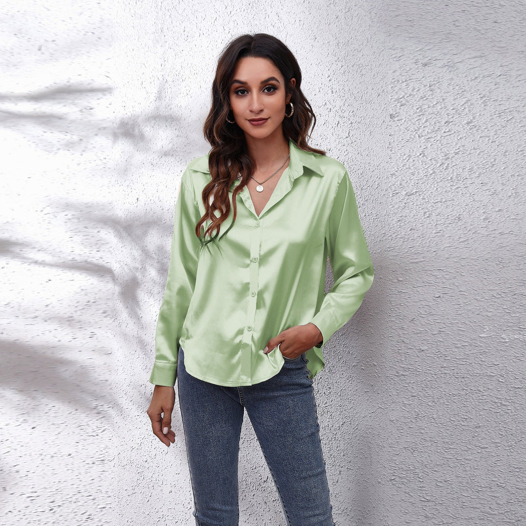 Wholesale multicolor casual shirt women's blouses & shirts fashion plain plus size top satin silk shirts