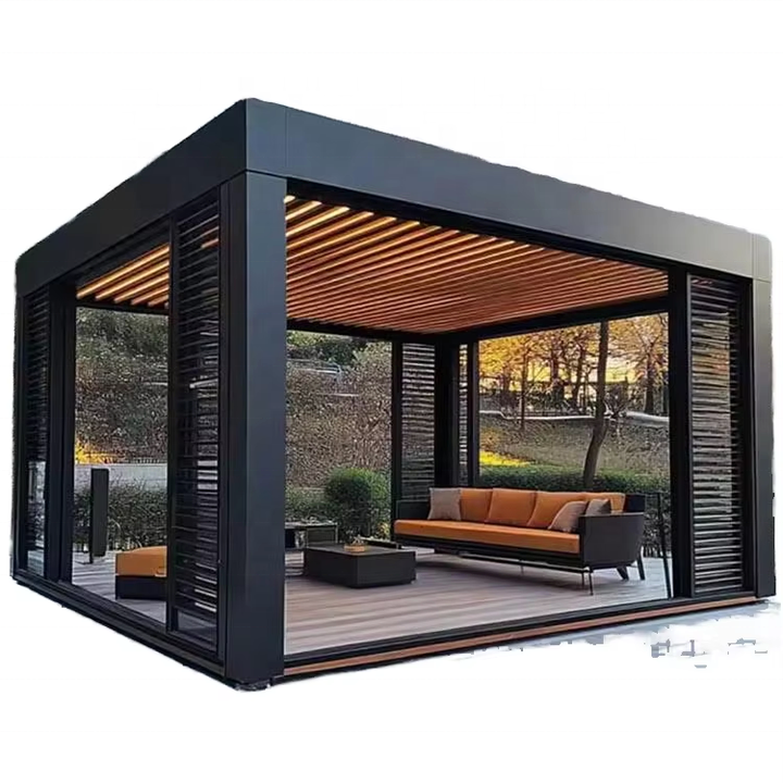 Amshine Customized Waterproof Metal Gazebo Opening Louvre Pergola Covers System Easily Assembled Aluminium Pavilion
