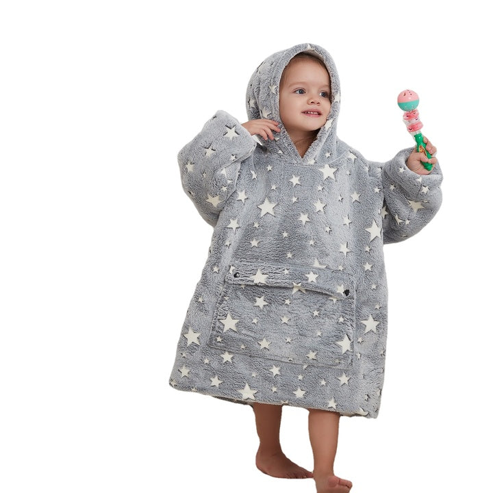 Customized Children Sweatshirt Wearable Luminous Oversized Sweater Sleeves Warm Sherpa Soft Flannel Hoodie Blankets for Kids