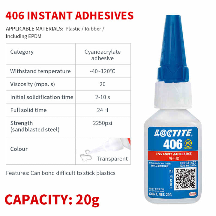 China Manufacturer Supply Loctit 401 403 406 460 495 496 Bonding Plastic Metal Rubber Cyanoacrylate Adhesive Super Instant Glue