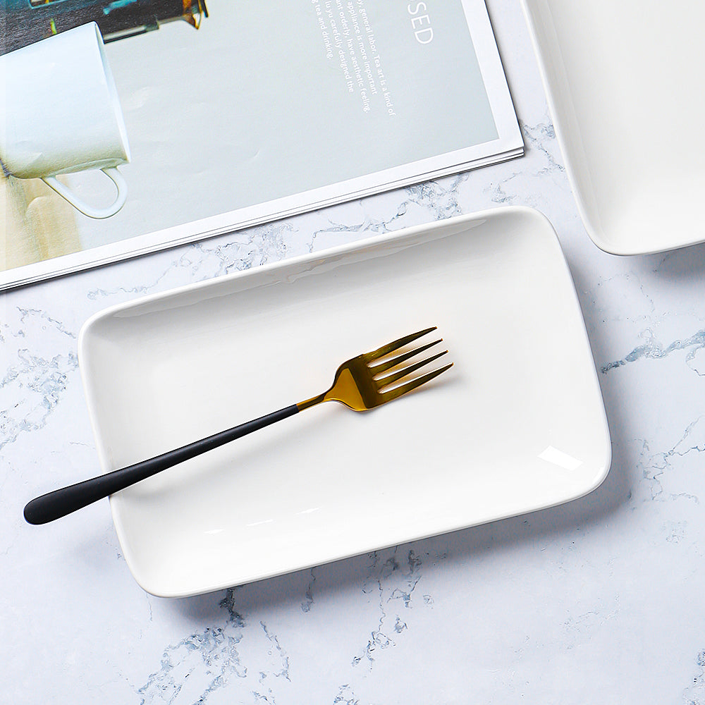 Wholesale custom white catering plates rectangular ceramic dinner plate restaurant plates with logo