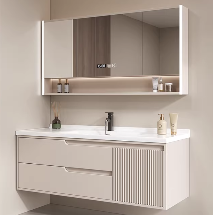 Modern Bathroom Vanity Cabinet with LED Touch Illuminate Mirror Wall-Mounted Ceramic Basin Eco-Friendly Apartment & Kitchen Use