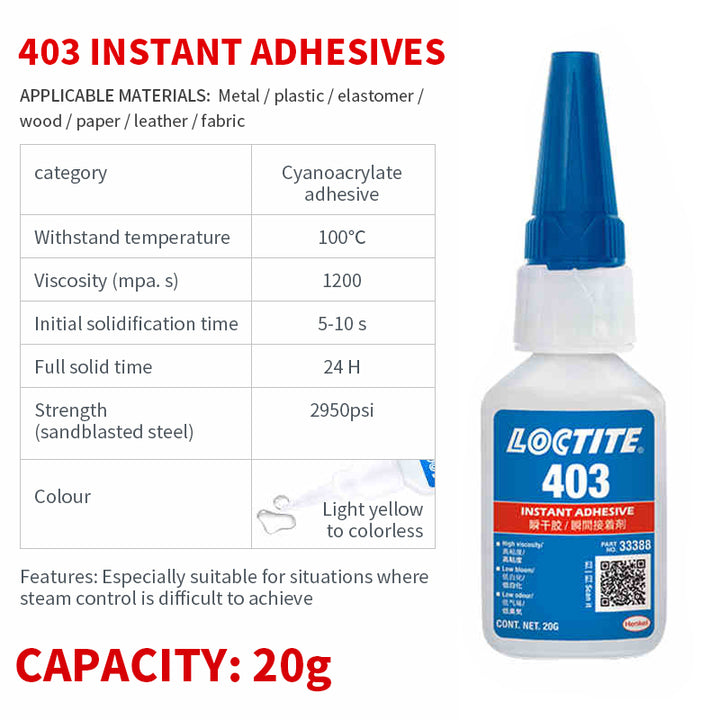 China Manufacturer Supply Loctit 401 403 406 460 495 496 Bonding Plastic Metal Rubber Cyanoacrylate Adhesive Super Instant Glue