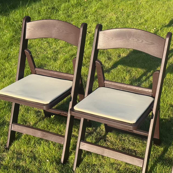 Wholesale High Quality Comfortable Dining Wedding Event Garden Outdoor Resin Folding Chair With Wood Grain