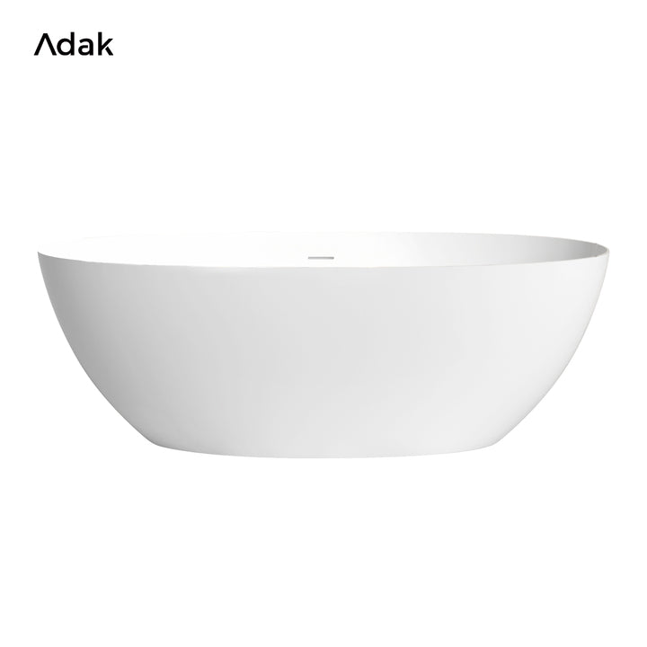 Solid Surface Portable Indoor Soaking Bathtub with Drainer Non-Slip Bottom Freestanding Oval Shape