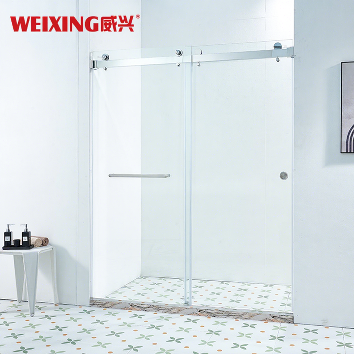 Weixing Good Price Bathroom Tempered Glass 304 Stainless Steel Double Sliding Frameless Rectangle Shower Room