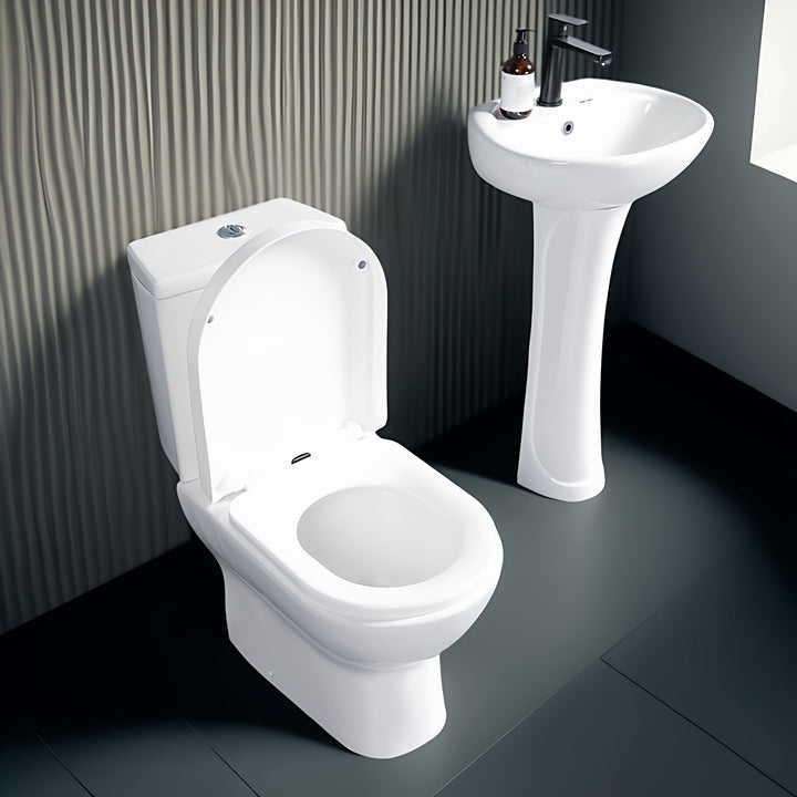 Ceramic Floor Stand Toilet Sets Bathroom Washdown Two Piece WC Toilet With Pedestal Basins Sink