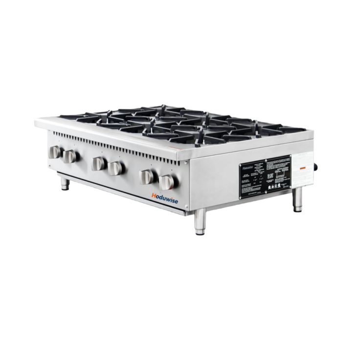 6 Burner Commercial Hot Plate 36" Countertop Gas Stove Stainless Steel Natural Gas Propane Conversion Kit Restaurant Kitchen