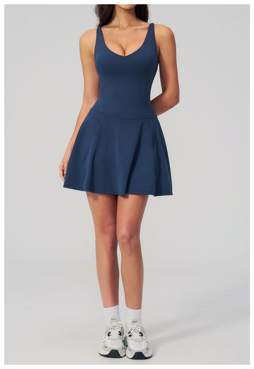 Women's Spaghetti Strap Full Length V-neck Nine Quarter Sleeve Side Pocket Three-Dimensional Anti Light Eco-Friendly Lightweight