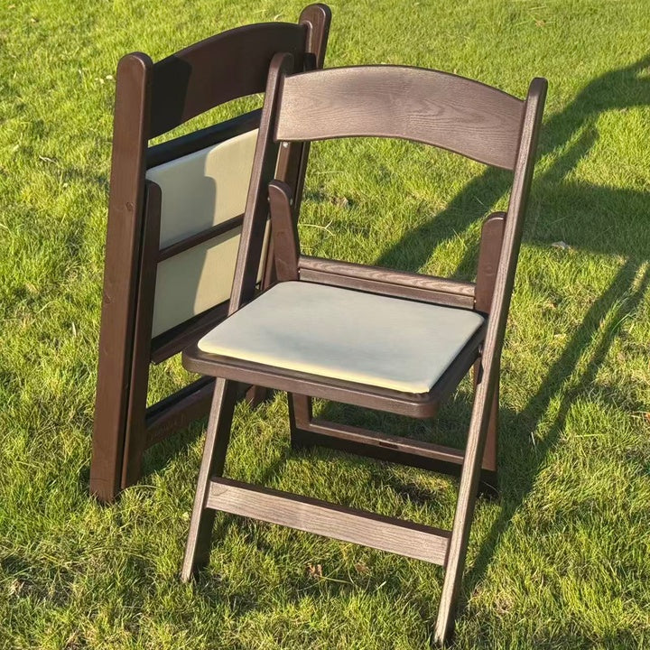 Wholesale High Quality Comfortable Dining Wedding Event Garden Outdoor Resin Folding Chair With Wood Grain