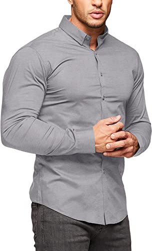 High Quality Mens Muscle Dress Shirts Slim Fit Stretch Long Sleeve Casual Shirts