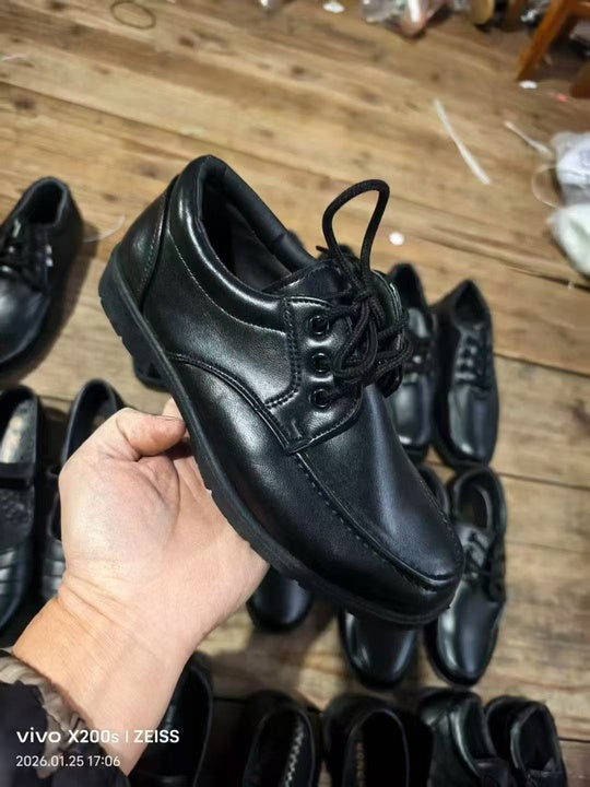 Children's Black School Shoes Soft Sole Comfortable Children's Leather Shoes Unisex Party Shoes Mixed Design Wholesale