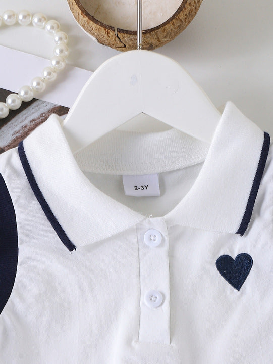 Cheap Price Children Clothes Explosive Model Casual Children Girls' Sleeveless Polo T-shirt & Blue Pleated Skirt 2 Pieces