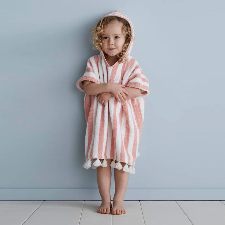 Custom Striped Kids Children Hooded Bath Beach Swimming Changing Towel Baby Girls Surf Poncho