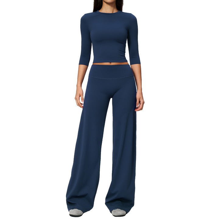 High-End Yoga Outfit Set Women High-Waisted Relaxed Fit Turned-Over Sweat-Wicking 2-Piece Spandex/Nylon Workout