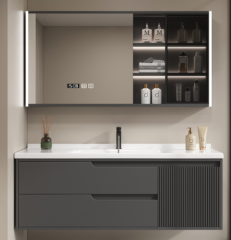 Modern Bathroom Vanity Cabinet with LED Touch Illuminate Mirror Wall-Mounted Ceramic Basin Eco-Friendly Apartment & Kitchen Use