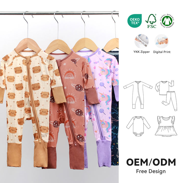Customized logo Engepapa Newborn Bamboo Double YKK Zipper Pajamas Infant Print Cartoon Romper Baby Bamboo Sleeper