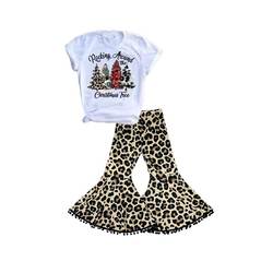 Kids Summer Outfits girl's clothing Set Short Sleeve Cow Top Flare Long Pants  Leggings 2 Piece Set