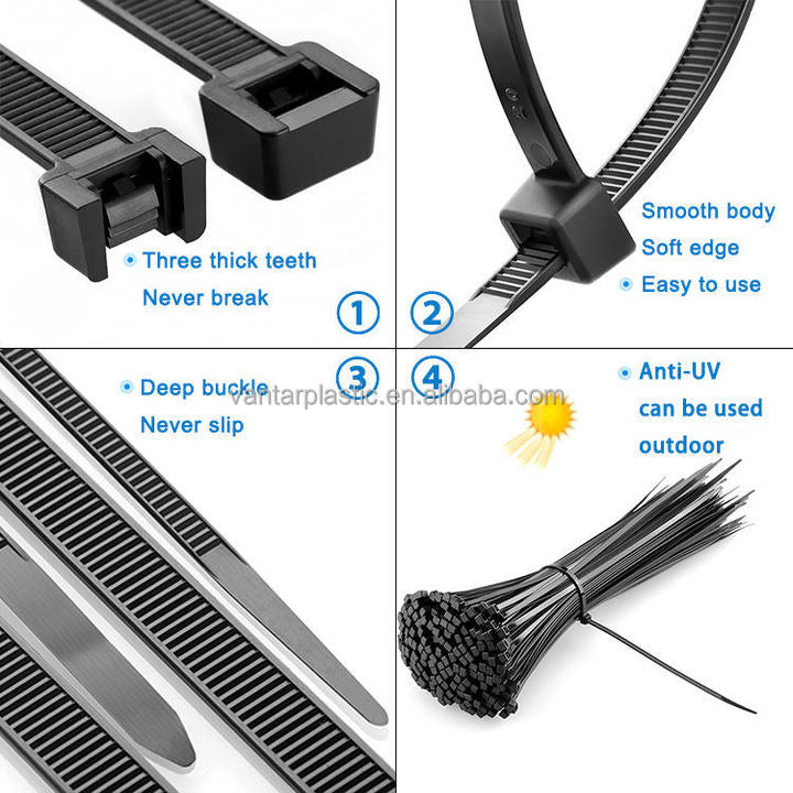 High Quality Nylon Zip Ties - 300mm X 3.6mm - 12" Premium Tie Wraps 100 Pack of Black Cable Ties