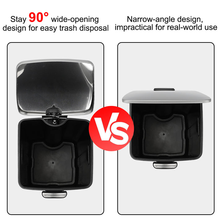 Square Design 6L - 30L Capacity Soft Drop Lid Trash Can Foot Pedal Operated Stainless Steel Bin Sliver Black White Bin