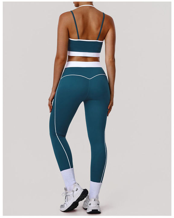 JY 2026 Custom logo Women Trend Yoga Sport Wear Clothes Sets Contrast Color Breathable Running Gym Activewear Fitness Outfits