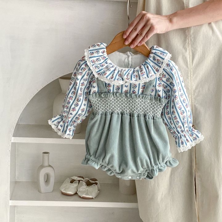 OEM ODM Autumn Infant Girls Cotton Romper Newborn Baby Flower Printed Bodysuits Long Sleeve Toddlers Clothes