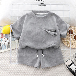 Online wholesale kids clothing summer short sleeves and pants two pieces suit children toddler boys casual outfits set