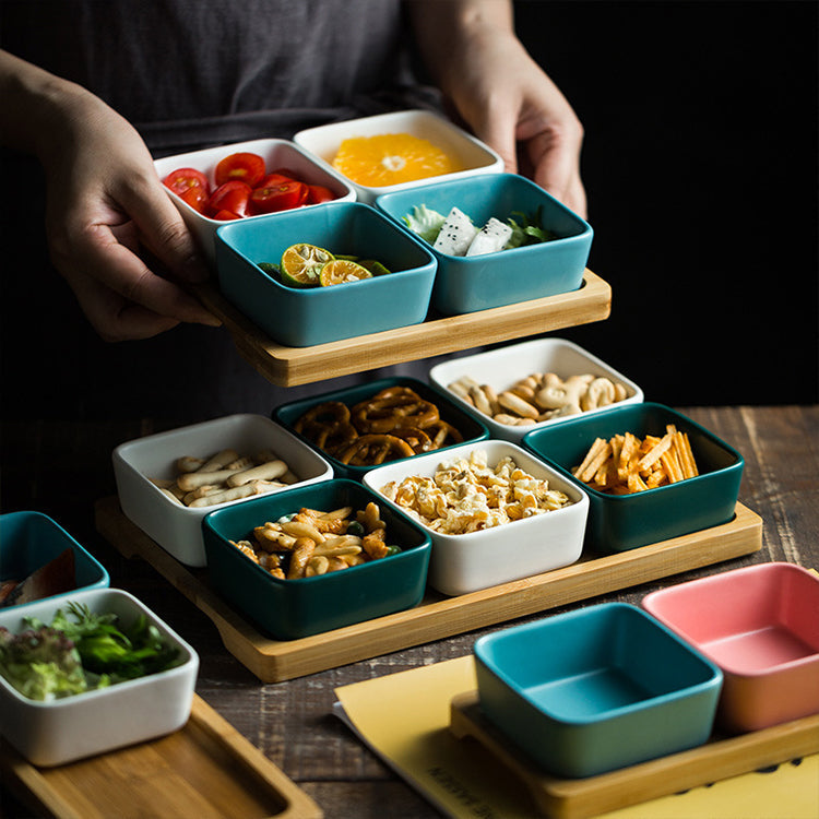 High Quality Ceramic Matte Square Sauce Dish Restaurant Hotel Small Snack Serving Bowl Set