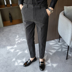 2021winter Casual Pants Men Slim Fit Business Dress Pants Ankle Length Streetwear Office Social Suit Trousers