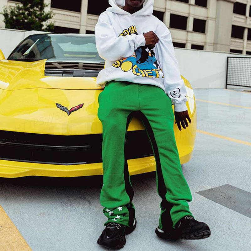 High Quality Streetwear Stacked Flared Puff Print Sweatpants French Terry Men Flare Sweat Pants