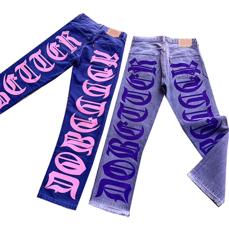 Custom streetwear stack denim pants cotton baggy stacked jeans men