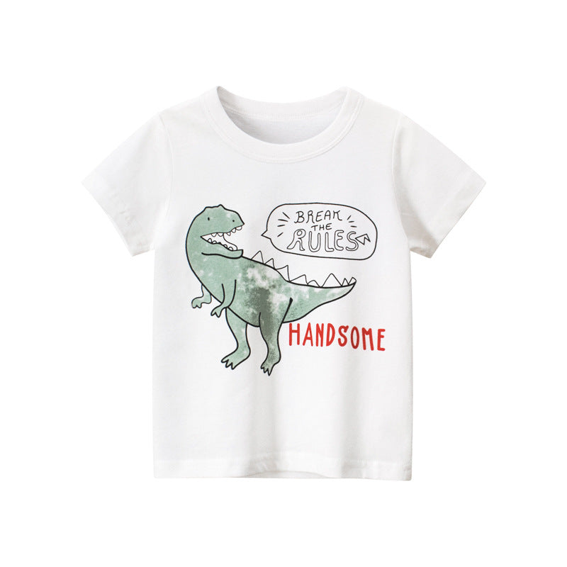High Quality Round Neck Pullover Cotton Cartoon Dinosaur Print Baby Boys Graphic T-Shirt Kids Shirt